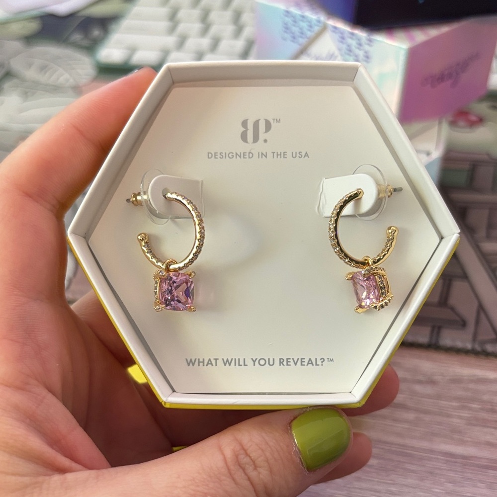 Gold and Pink Gemstone Earrings by Boma